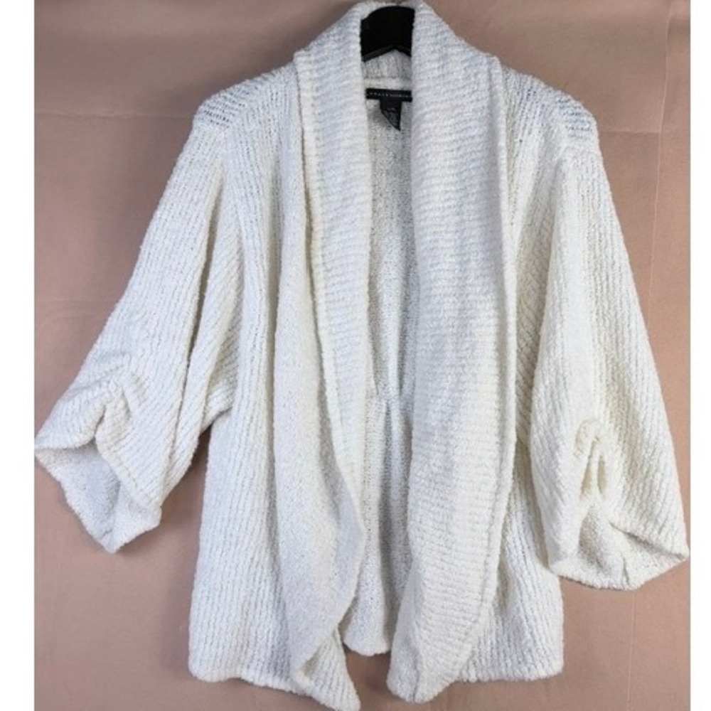 Grace Elements Ivory Chunky Knit Cardigan L XL Wool Blend Dolman Sleeve